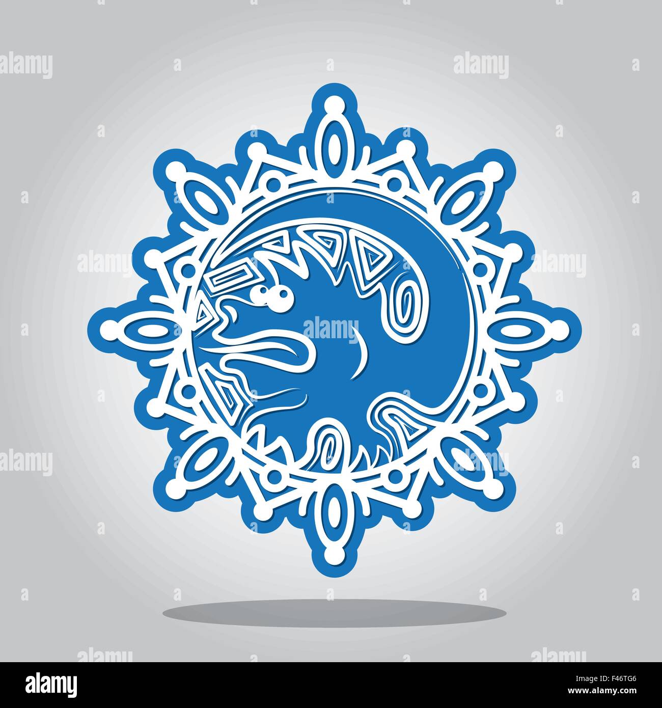 Avec flocon un contour du Dragon sur les signes du zodiaque chinois. Une carte pour le nouvel an et l'invitation à une maison de vacances. Vector Illustration de Vecteur