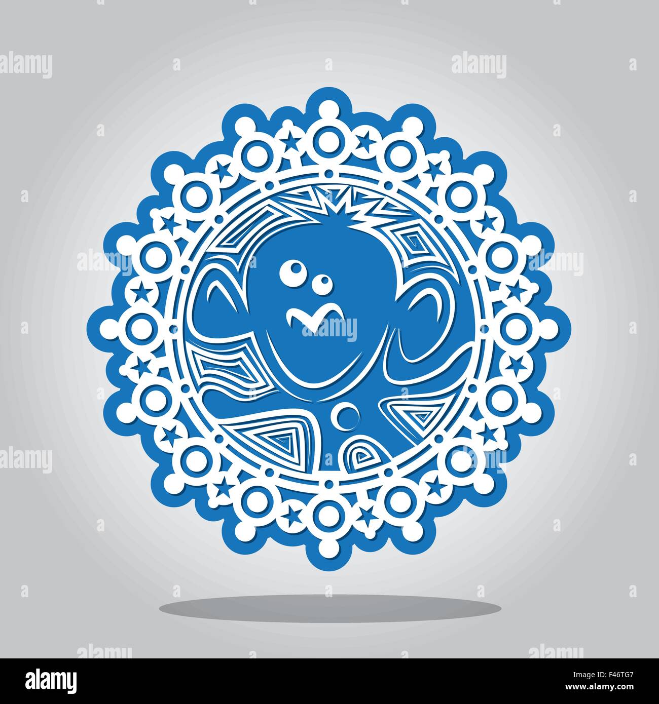 Flocon avec un contour du singe sur les signes du zodiaque chinois. Une carte pour le nouvel an et l'invitation à une maison de vacances. Vector Illustration de Vecteur