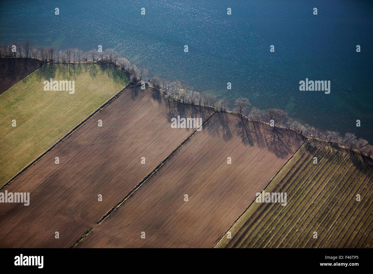 Les terres arables, vue aérienne, la Suède. Banque D'Images