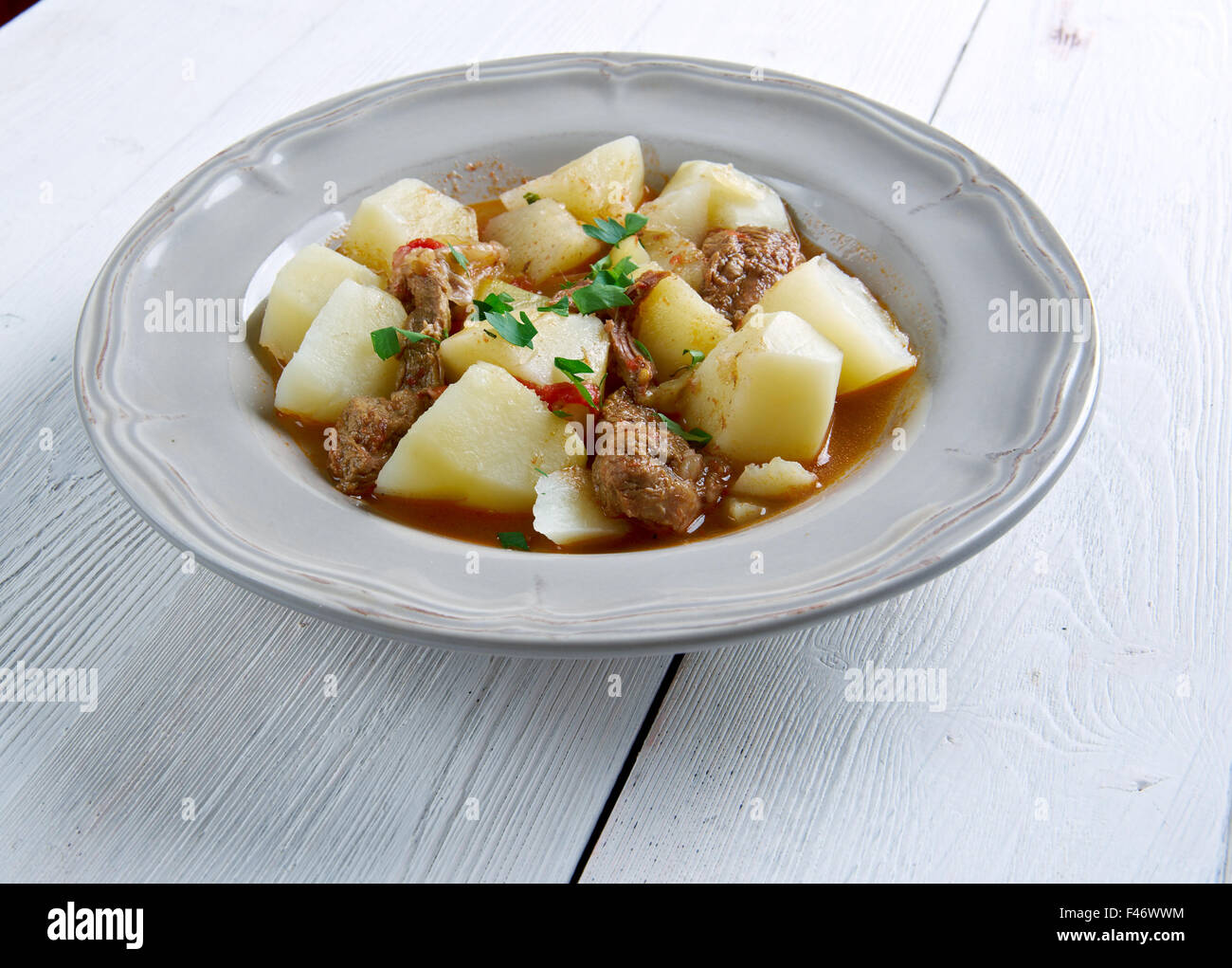 Rossypottu - plat traditionnel finlandais.ragoût de porc à l'aide de pommes de terre, certains Banque D'Images