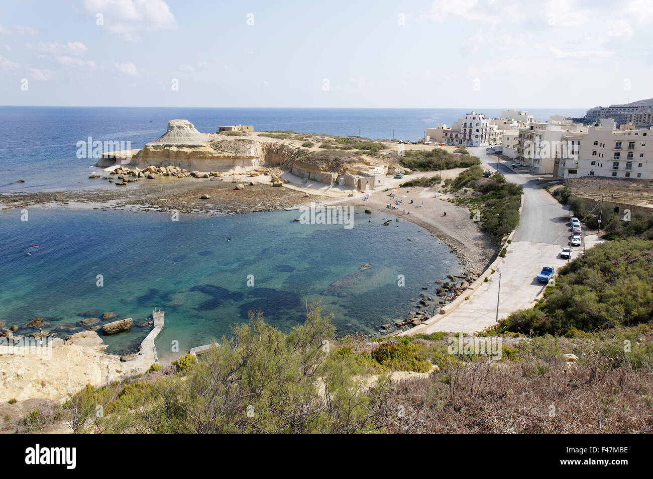 Xwejni Bay, Xwejni-Bay, baie pour ses bains de soleil et à Gozo, Xwejni-Bay, Gozo, Malte, Europe, Mer Méditerranée Banque D'Images