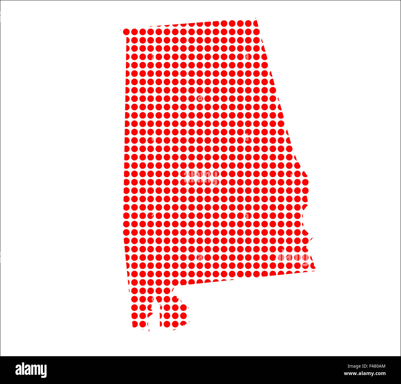 Une carte de l'état de l'Alabama, créé à partir d'une série de points rouges sur fond blanc Banque D'Images