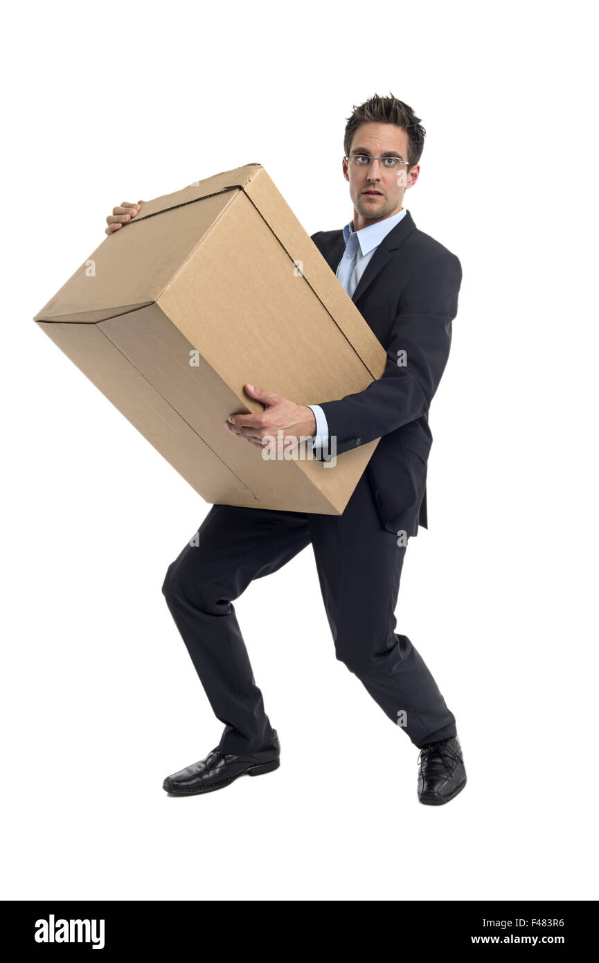 Businessman with a box Banque D'Images