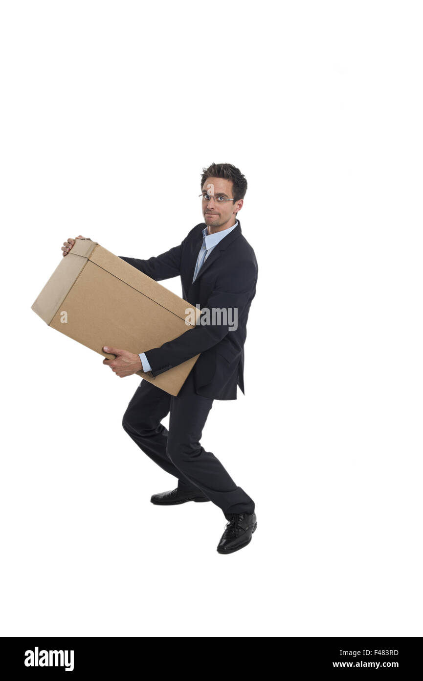 Businessman with a box Banque D'Images