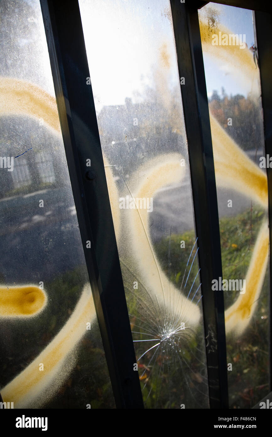 La protection contre le bruit avec le graffiti, la Suède. Banque D'Images