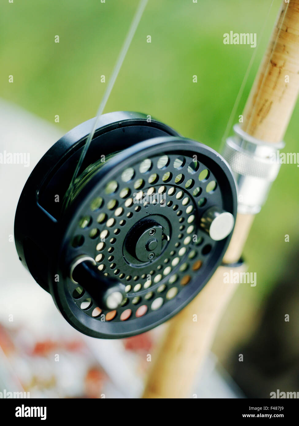 Une canne à pêche, close-up, en Suède. Banque D'Images