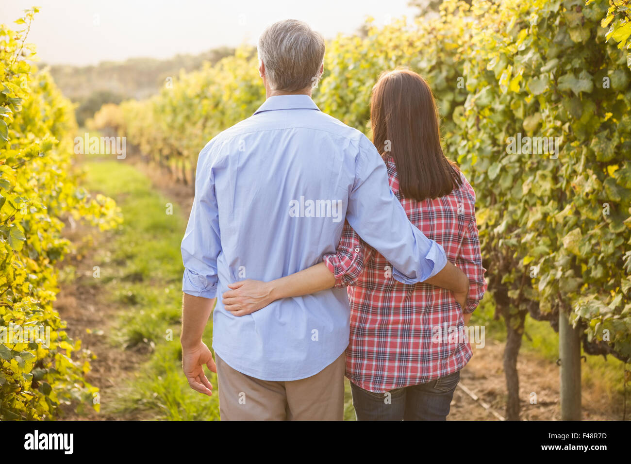 Vue arrière de l'heureux couple avec les bras autour de l'autre Banque D'Images Vue arrière de l'heureux couple avec les bras autour de l'autre Banque D'Images