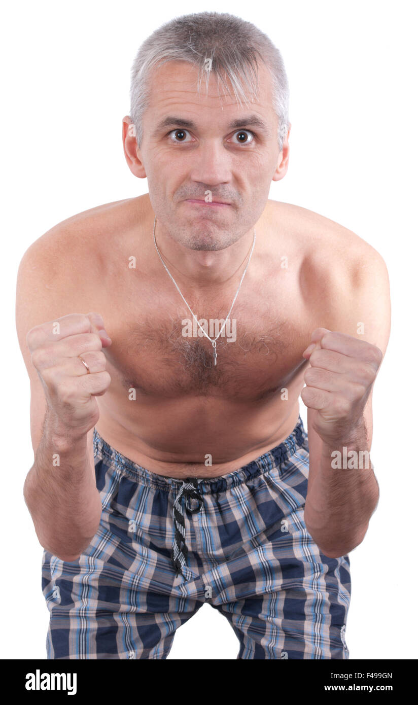 L'homme émotionnel avec les poings Banque D'Images