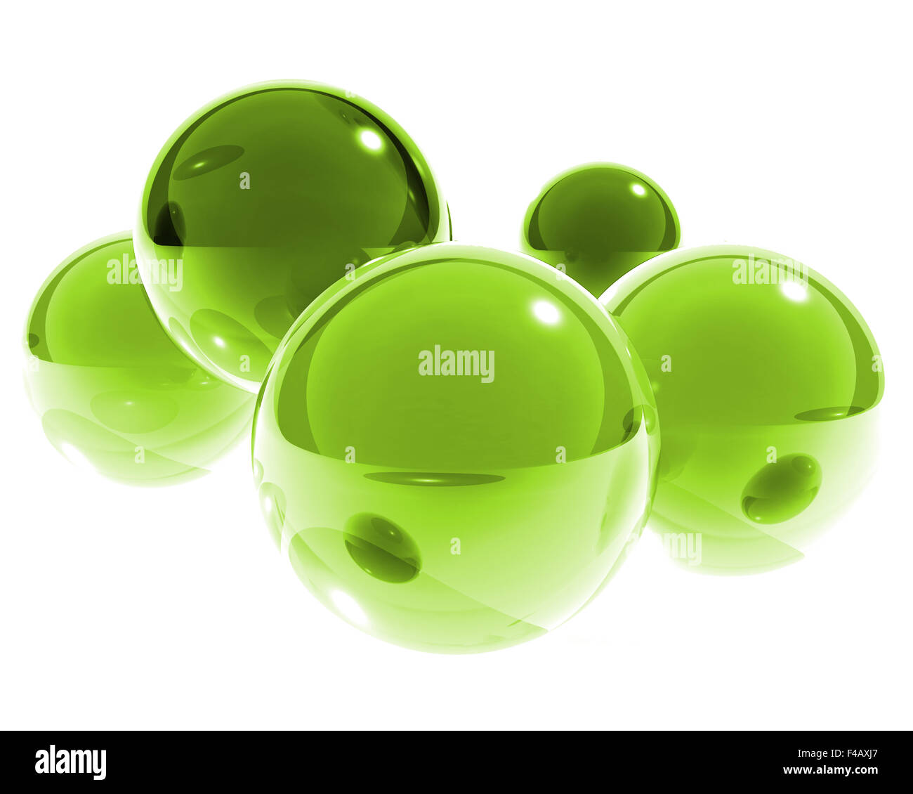 5 sphères en verre vert clair Banque D'Images