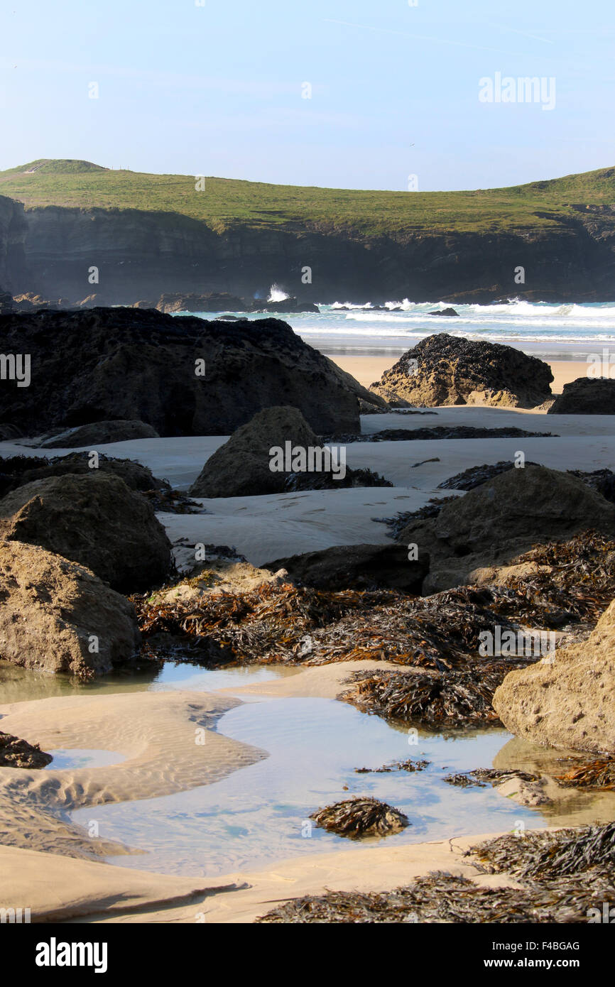 Whipsiderry Beach Newquay Cornwall Baie de Watergate Banque D'Images