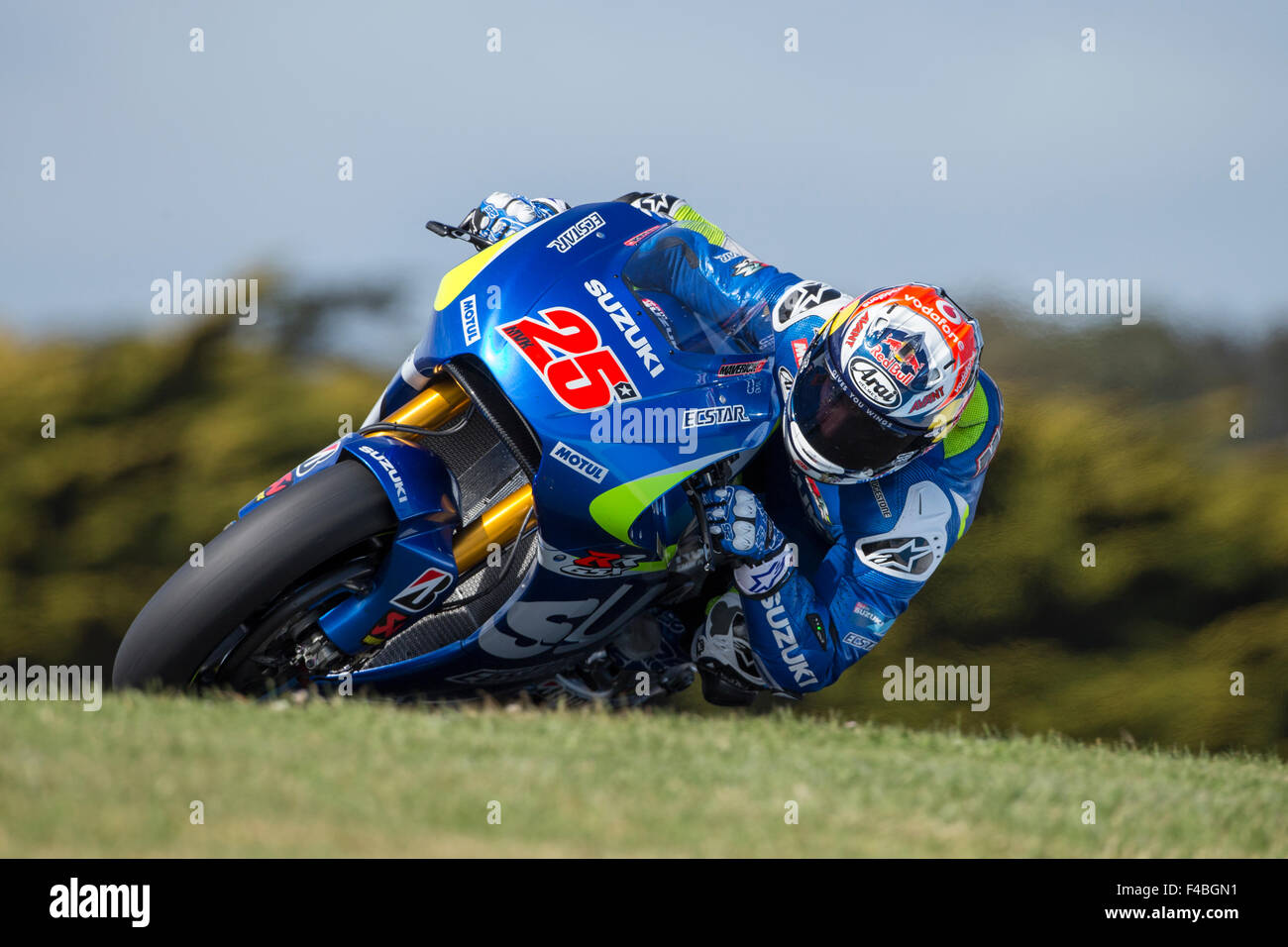 Phillip Island, Australie, 16 Oct, 2015. Circuit du Grand Prix de Phillip Island, en Australie. Nombre d'Essais libres 2. Maverick Viñales, team Suzuki MotoGP. ECSTAR Troisième place au classement général. Credit : Russell Hunter/Alamy Live News Banque D'Images