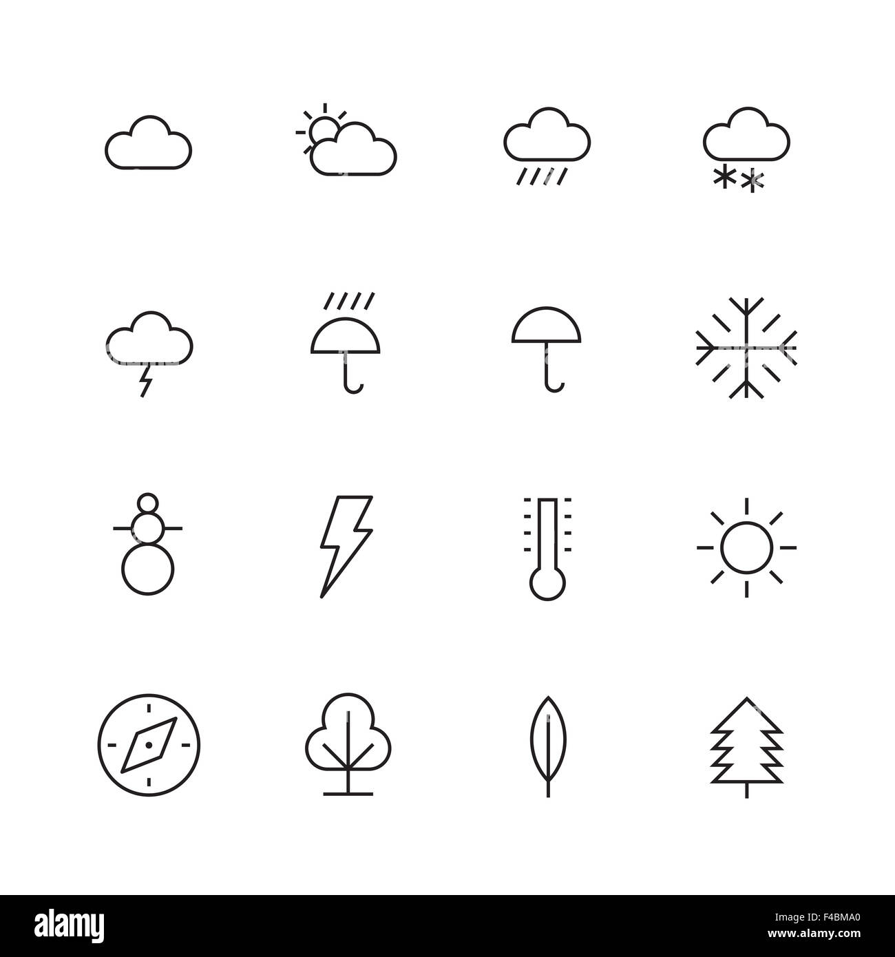 Fine ligne d'icônes pour la météo et la nature Banque D'Images