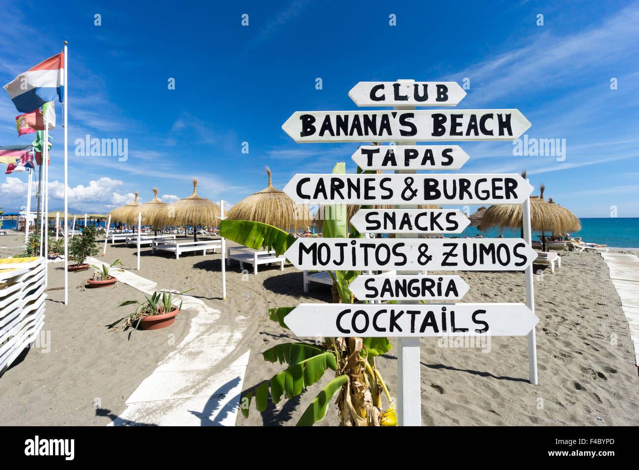 Menu cocktail manuscrites sur Torremolinos beach Banque D'Images