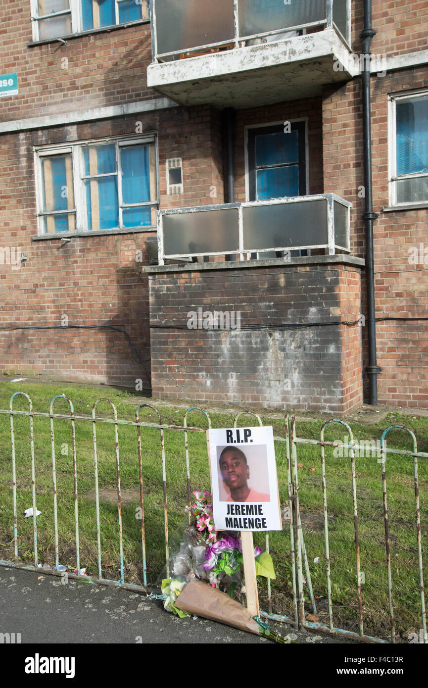 Fleurs de marquer l'endroit de Homerton High Street ont été Malenge Jeremie a été tué en janvier 2015 Banque D'Images