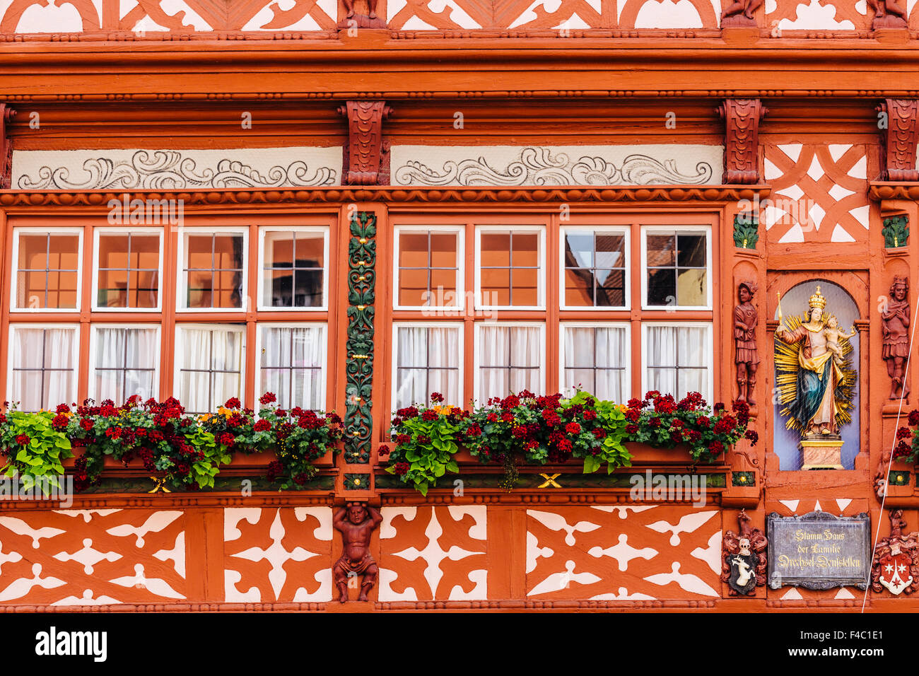 Close up de façade de l'hôtel Deutsches Haus, Weinmarkt, Dinkelsbuhl, Route Romantique, Bavière, Allemagne Banque D'Images