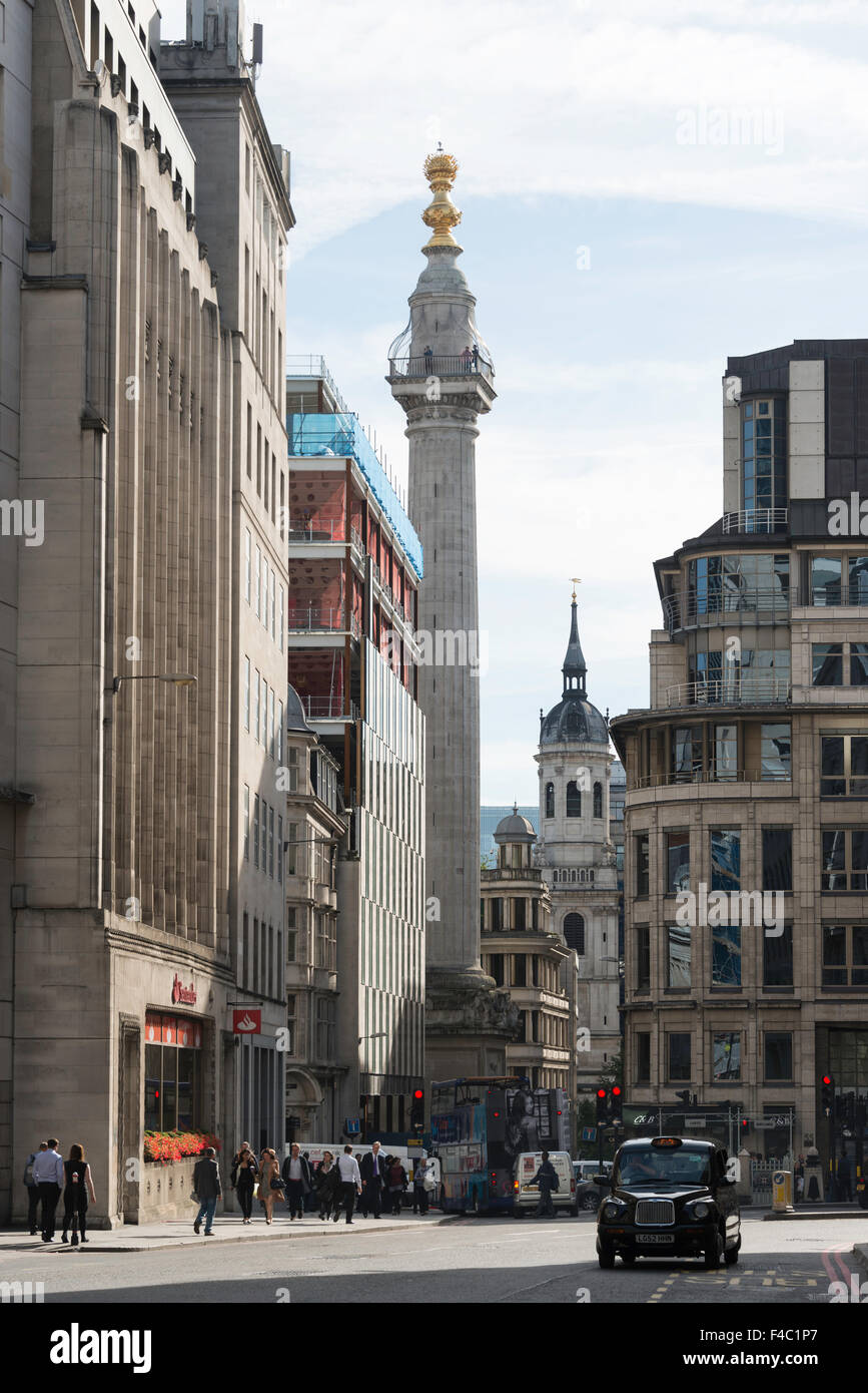 Le Monument, Gracechurch Street, City of London, Londres, Angleterre, Royaume-Uni Banque D'Images