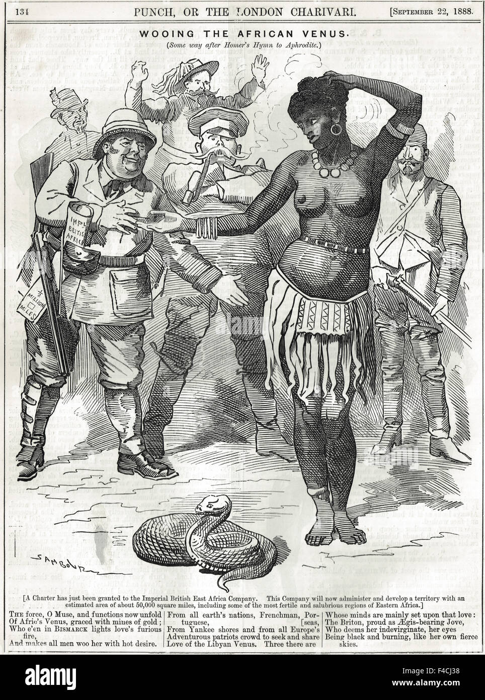 Punch Cartoon 1888 courtise le Vénus Africaine Banque D'Images