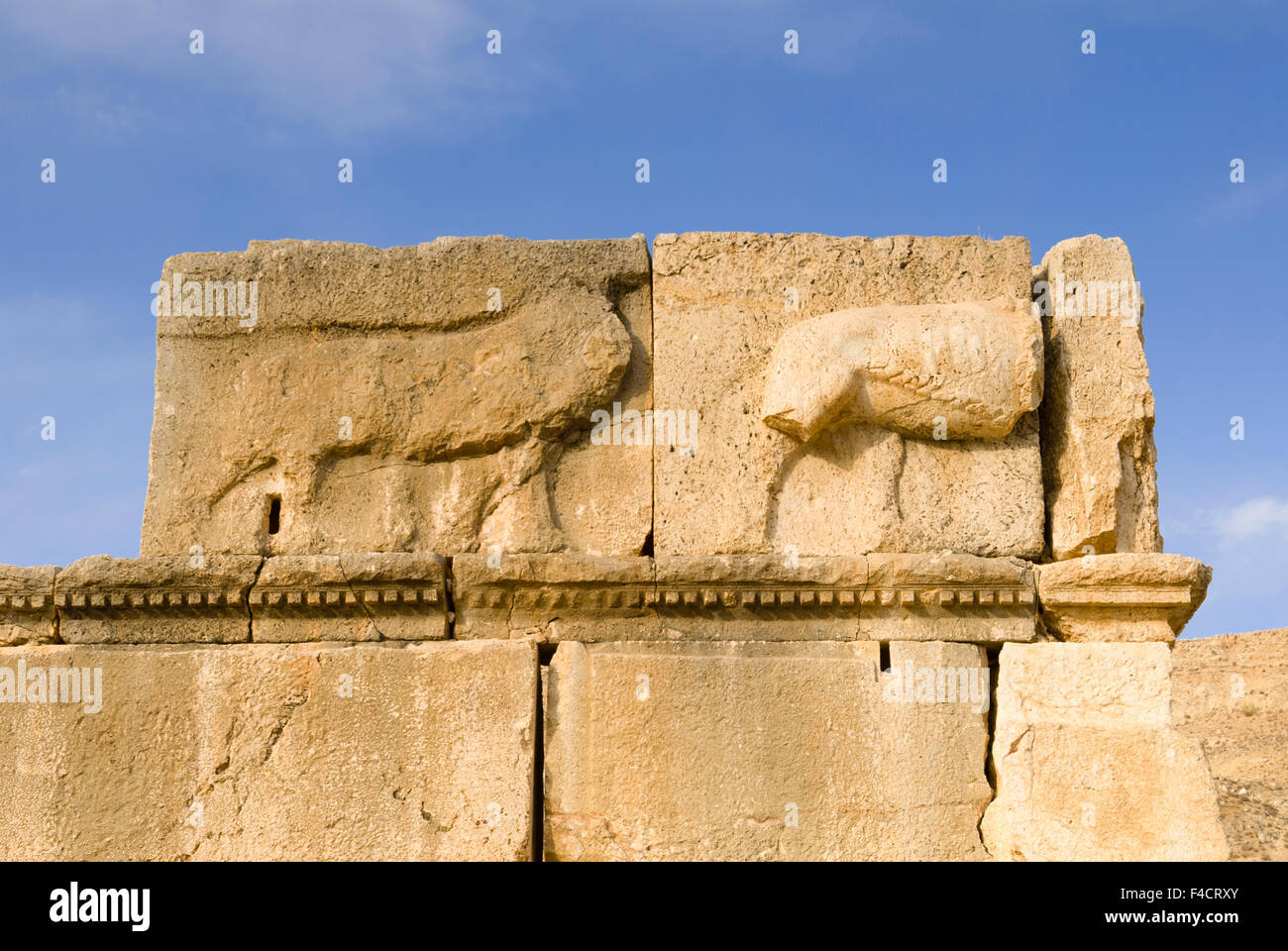 Les Lions, Qasr Iraq El Amir ou Qasr Al Abd, Forteresse de serviteur, Wadi comme Sir, la Jordanie. Banque D'Images