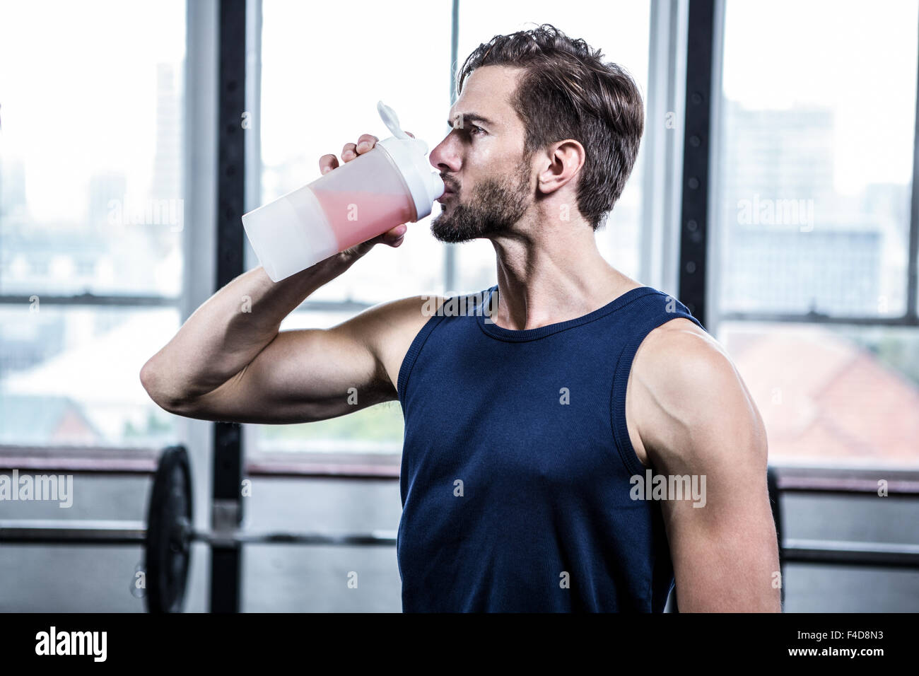 Monter man protein shake Banque D'Images