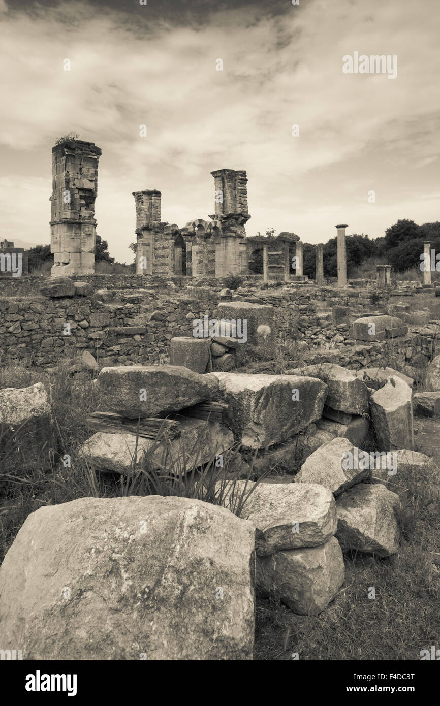 Grèce, Macédoine orientale et Thrace, Philippes, ruines de l'ancienne ville fondée en 360 avant J.-C., Basilique B Banque D'Images