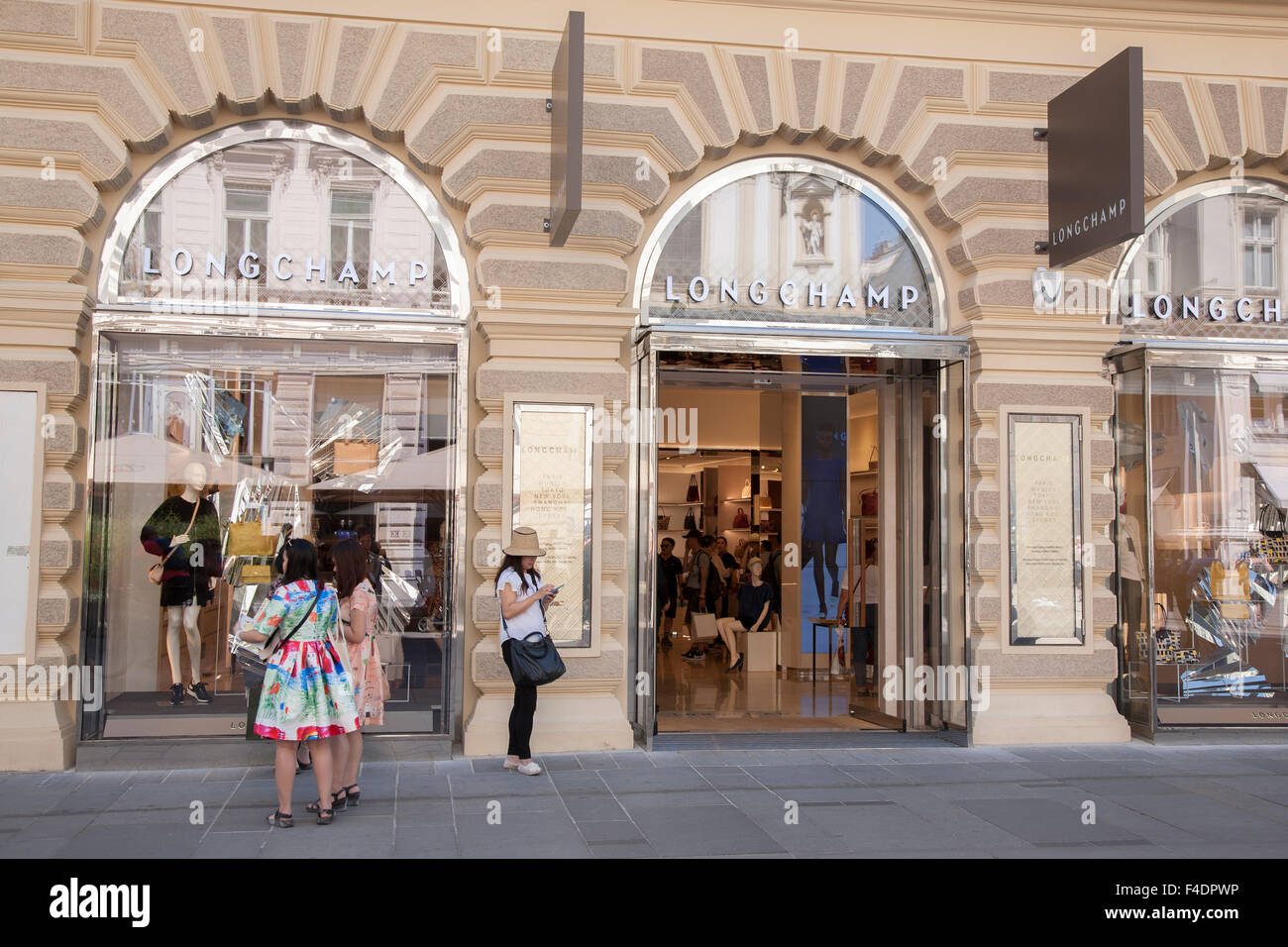 Boutique de mode Longchamp, Rue Graben, Vienne, Autriche, Banque D'Images