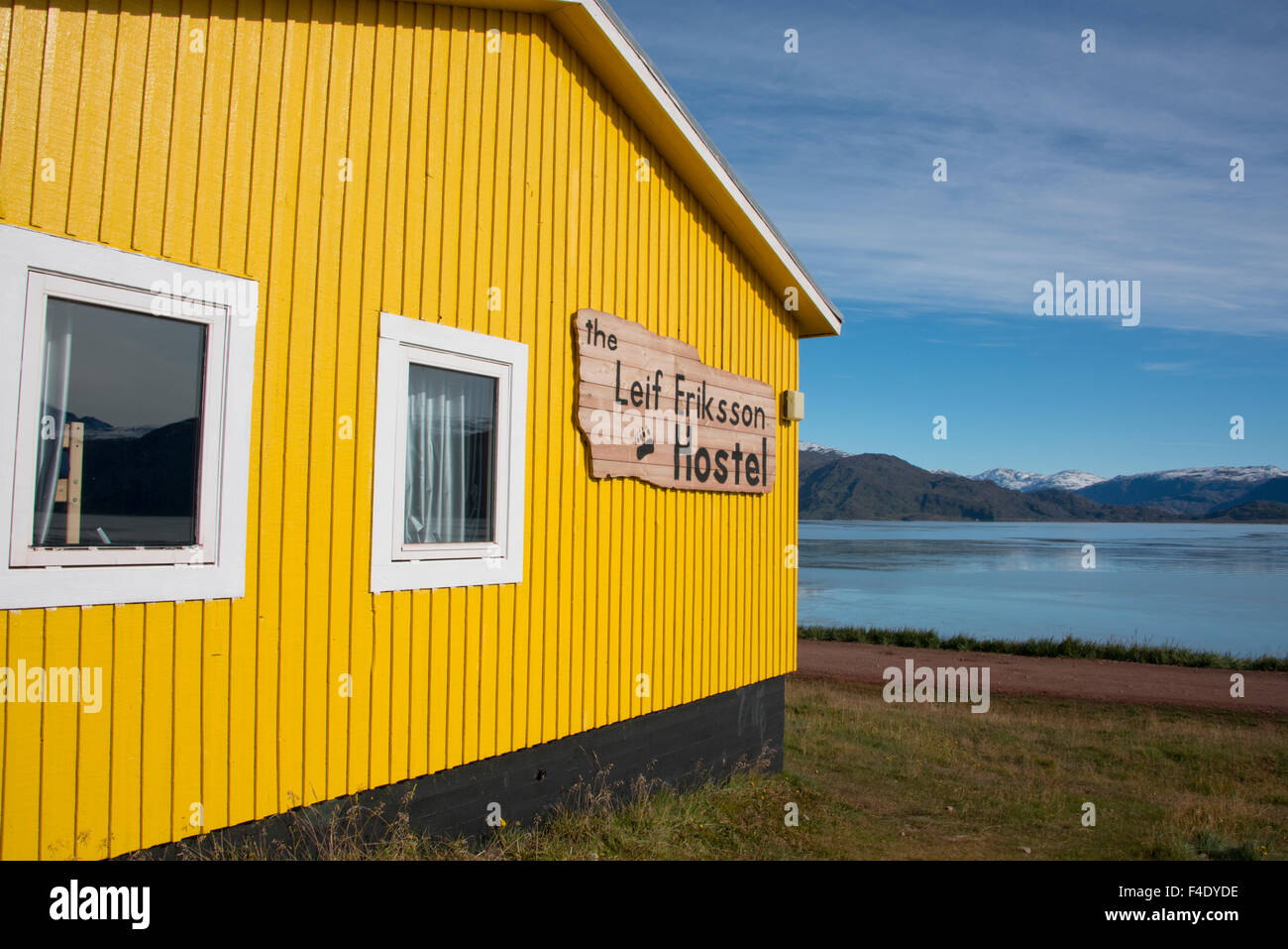 Le Groenland, Qassiarsuk, Tunulliarfik, Brattahlid, Erik le Rouge Peuplement de l'Est colonie viking. Leif Eriksson Hostel. Tailles disponibles (grand format) Banque D'Images