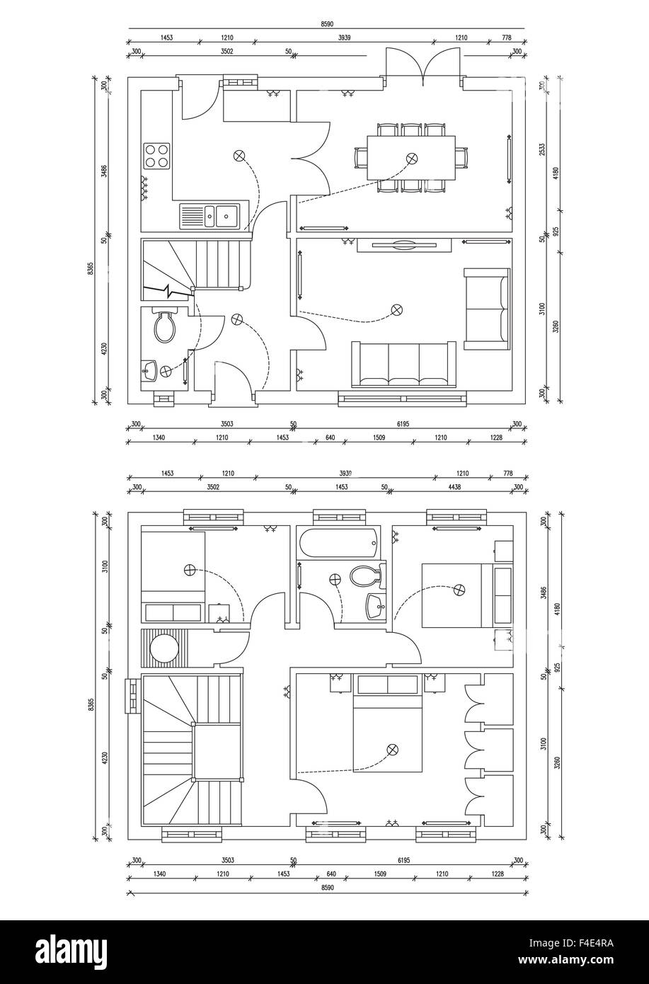 Plan Plan de maison de 3 chambres Banque D'Images