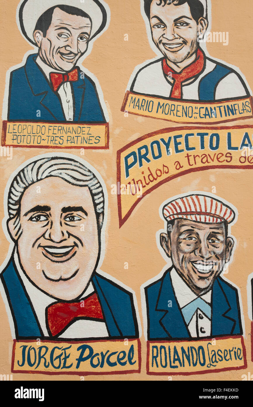 USA, Florida, Miami, Little Havana, Calle Ocho, SW 8th Street, wall mural de célèbres d'Amérique latine. Banque D'Images
