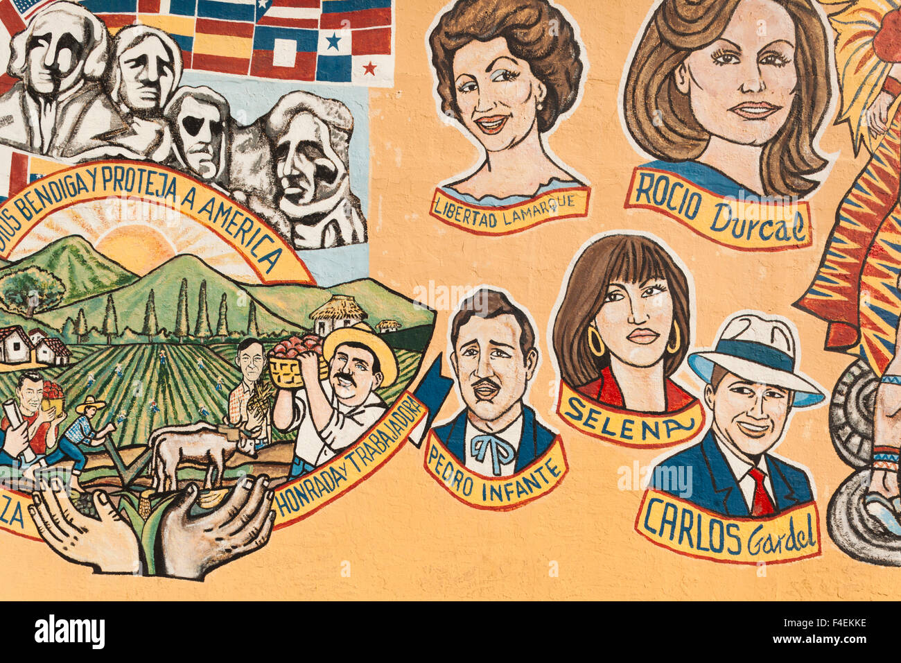 USA, Florida, Miami, Little Havana, Calle Ocho, SW 8th Street, wall mural de célèbres d'Amérique latine. Banque D'Images