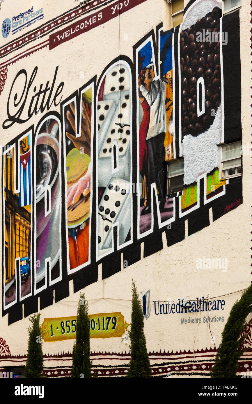 USA, Florida, Miami, Little Havana, Calle Ocho, SW 8th Street, wall mural. Banque D'Images
