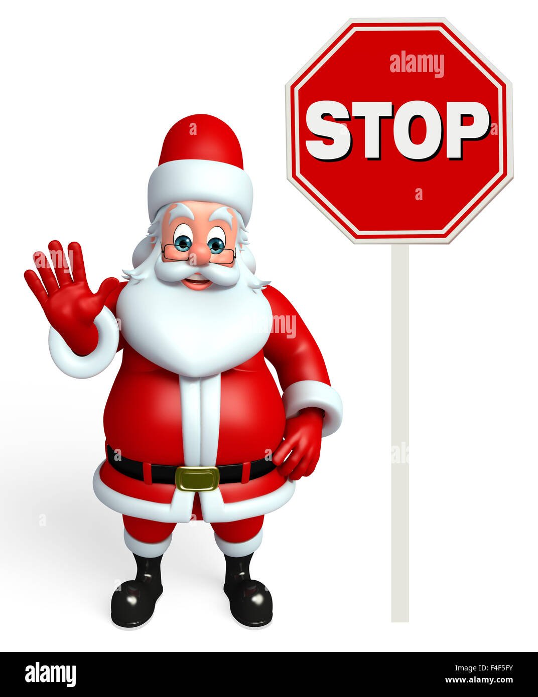 Rendu 3d illustration du père Noël avec panneau d'arrêt Banque D'Images