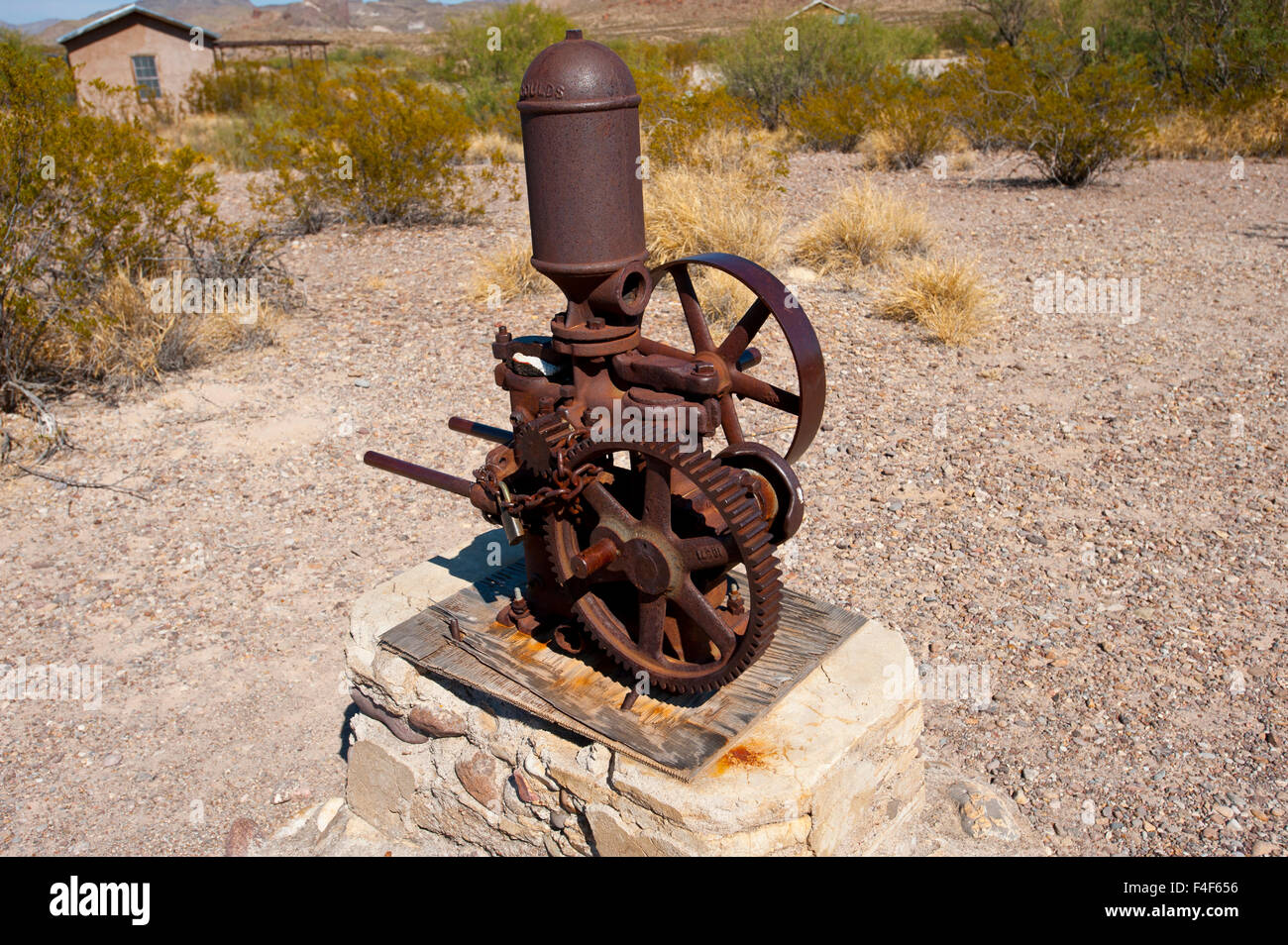 USA, Texas, Big Bend National Park, Castolon Historic District, un moteur à vapeur de vitesse. Banque D'Images