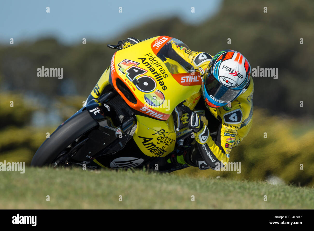 Circuit du Grand Prix de Phillip Island, en Australie. Samedi, 16 octobre, 2015. Circuit du Grand Prix de Phillip Island, en Australie. Les qualifications. Moto2. Alex Rin, Paginas Amarillas 40 HP de l'équipe Moto2. Rin qualifié dans la première place pour la course de dimanche. Credit : Russell Hunter/Alamy Live News Banque D'Images