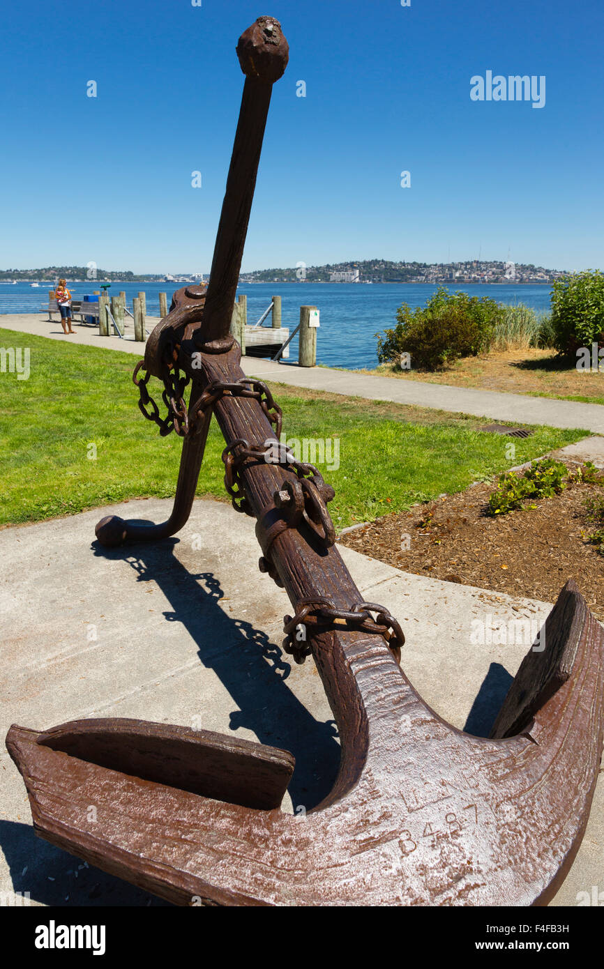 États-unis, Washington, Seattle, Alki, vieux bateau ancre. Banque D'Images