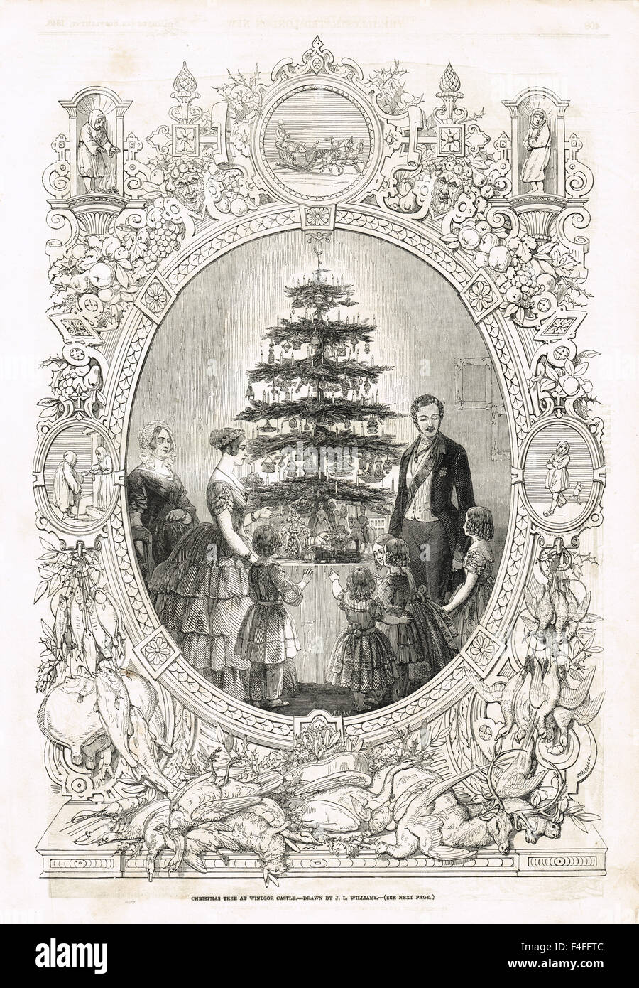 Victoria & Albert, la famille royale rassemblement autour de l'arbre de Noël au château de Windsor en 1848 Banque D'Images