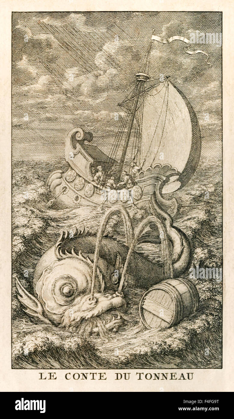 Frontispice de 'Le Conte du tonneau etc' (Titre anglais : 'une histoire d'un remous' par Jonathan Swift (1667-1745). La gravure montre une baleine natation après un baril (la "baignoire" du titre) marins ont jeté par-dessus bord à la détourner de leur navire. Voir la description pour plus d'informations. Banque D'Images Frontispice de 'Le Conte du tonneau etc' (Titre anglais : 'une histoire d'un remous' par Jonathan Swift (1667-1745). La gravure montre une baleine natation après un baril (la "baignoire" du titre) marins ont jeté par-dessus bord à la détourner de leur navire. Voir la description pour plus d'informations. Banque D'Images