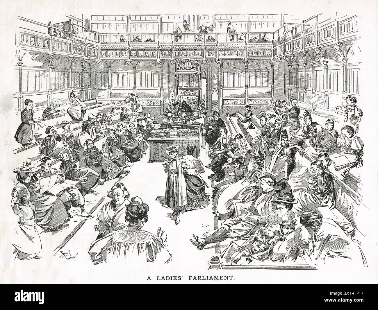 Un parlement des femmes 1894 Punch Cartoon Banque D'Images