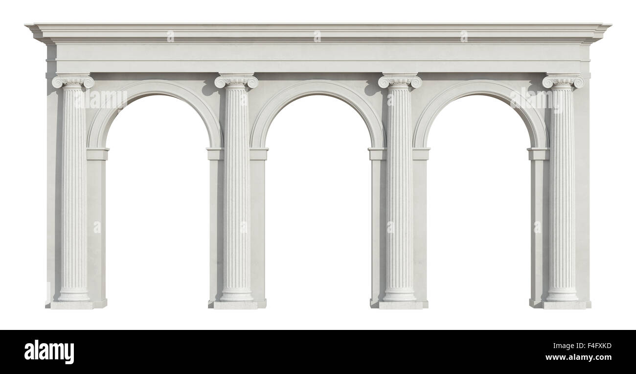 Colonnade ionique avec trois arch isolé sur blanc - le rendu 3D Banque D'Images