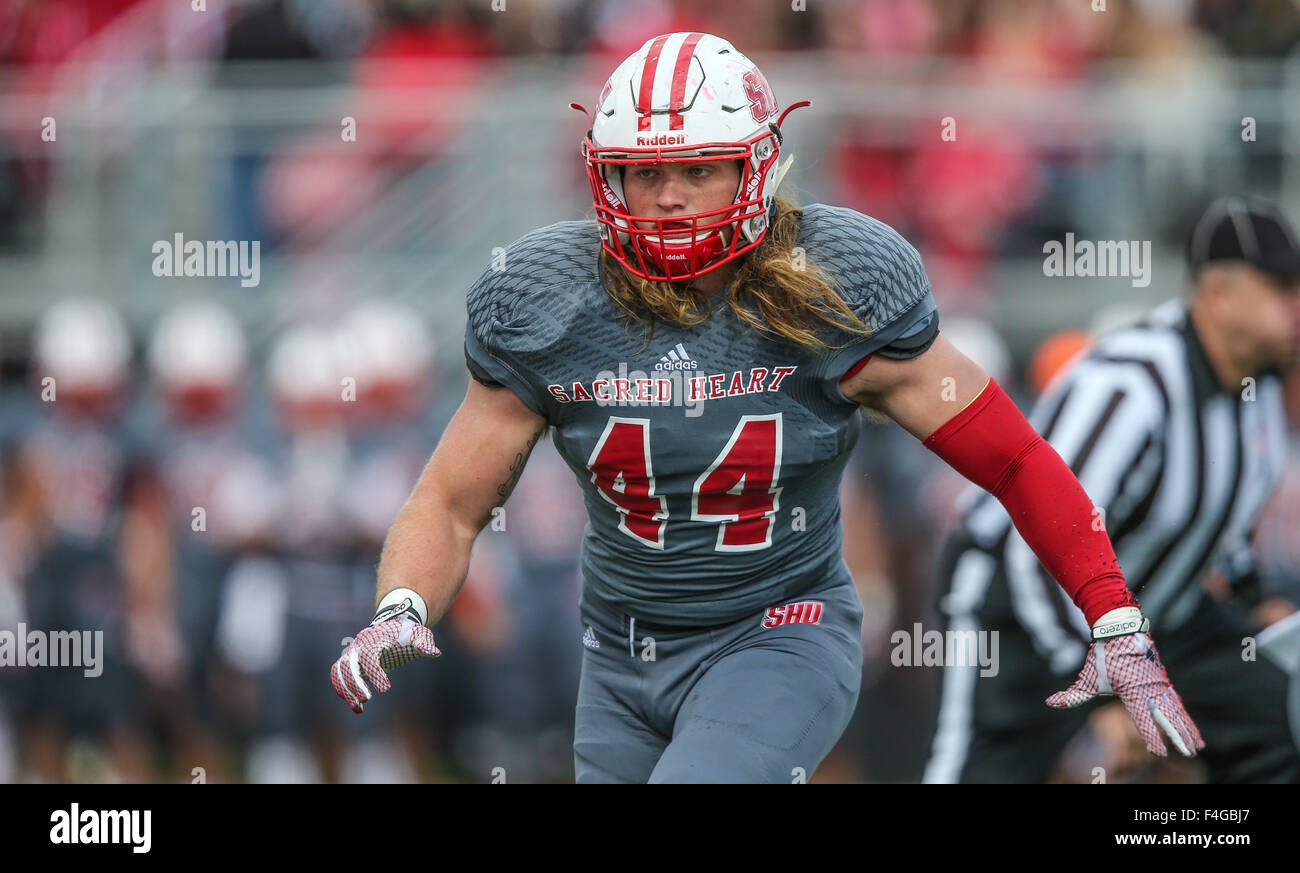 Fairfield, CT, USA. 17 Oct, 2015.  : Sacré Coeur arrière défensif James Rentz (44) à l'encontre de la Cornell pendant le 1er semestre de NCAA football FC action au Sacré-Cœur du Campus de l'Université de Fairfield, Connecticut) Champ Sacré-Cœur a gagné 31-6. Gary McCullough/CSM/Alamy Live News Banque D'Images