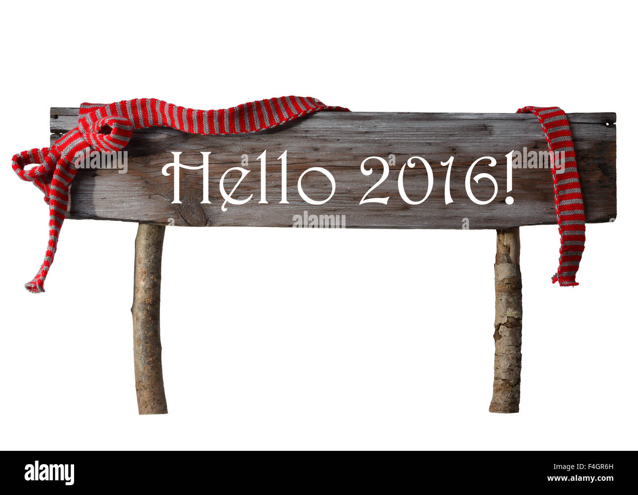 Brown signe Noël isolé Bonjour 2016, ruban rouge Banque D'Images