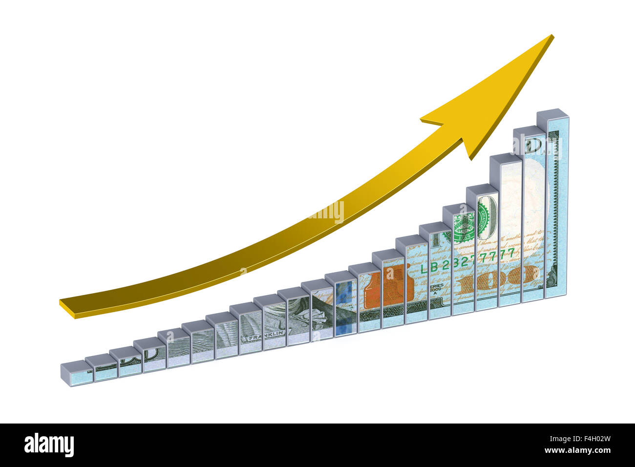 Graphique dollar avec flèche vers le haut isolé sur fond blanc Banque D'Images