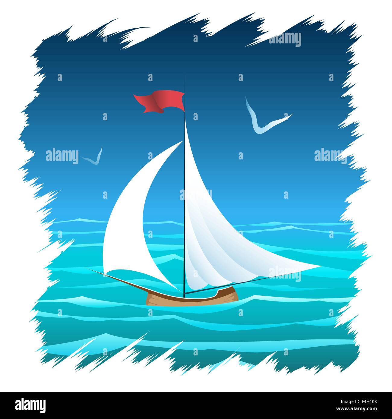 Le voilier flottant dans la mer. Illustration en couleur. Illustration de Vecteur