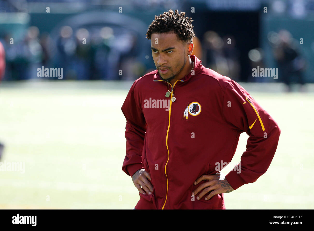 Octobre 18, 2015, Washington Redskins (receveur DeSean Jackson (11) avant le match de la NFL entre les Redskins de Washington et les New York Jets à MetLife Stadium à East Rutherford, New Jersey. Christopher Szagola/CSM Banque D'Images