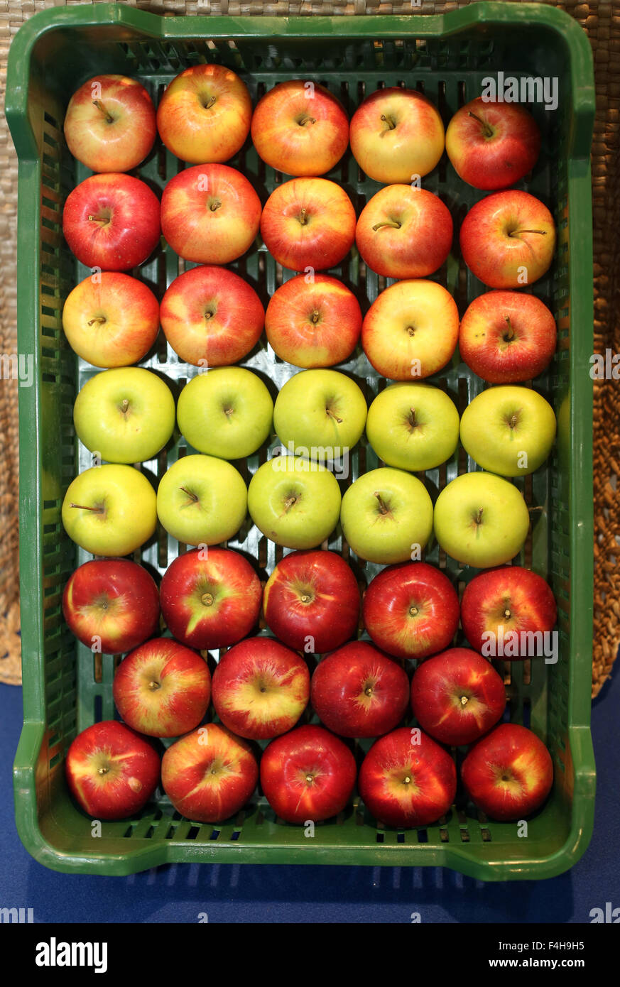 Divers les pommes dans des caisses à farmers market Banque D'Images