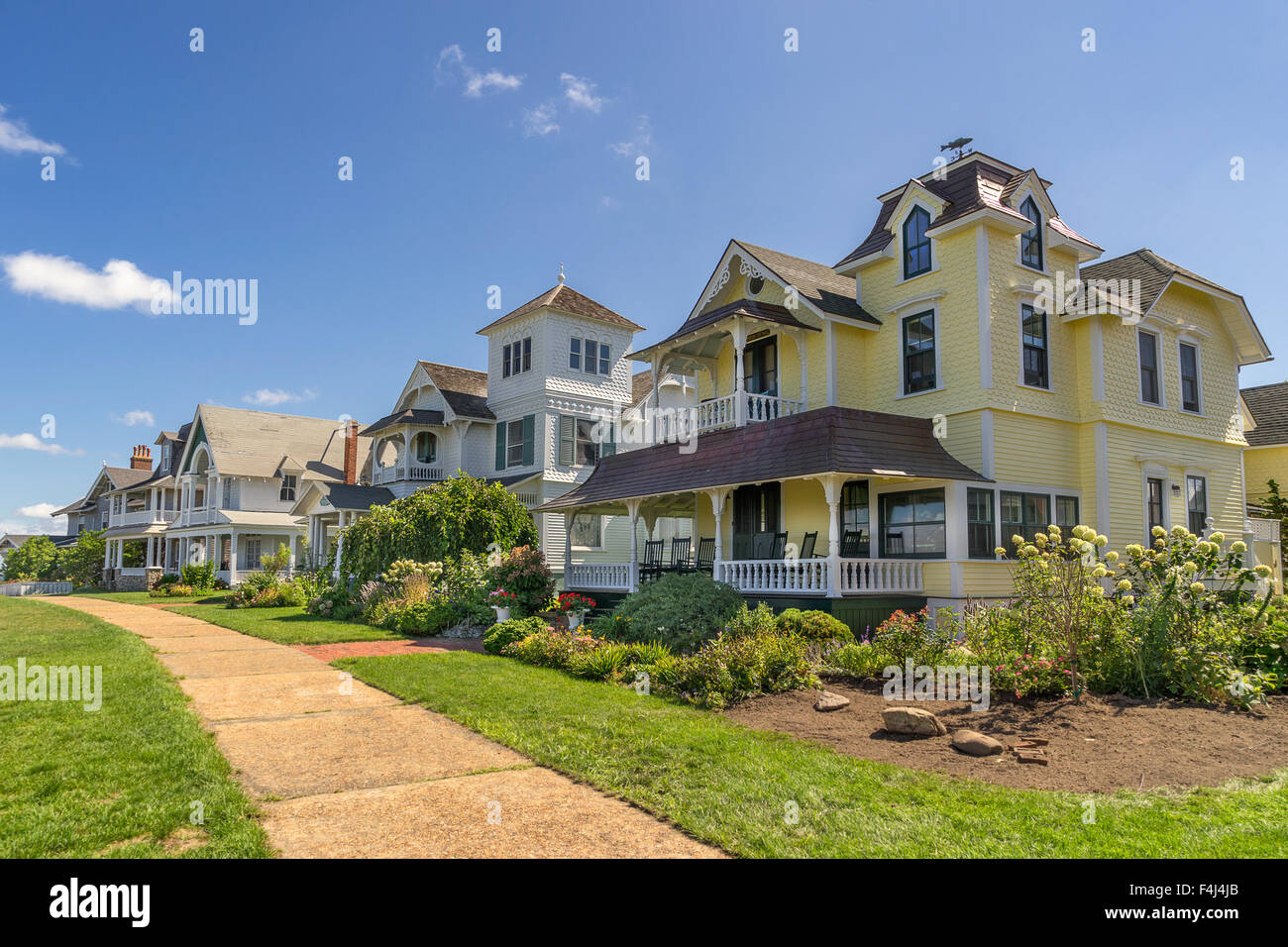 Maisons colorées à Oak Bluffs sur Martha's Vinyard Banque D'Images