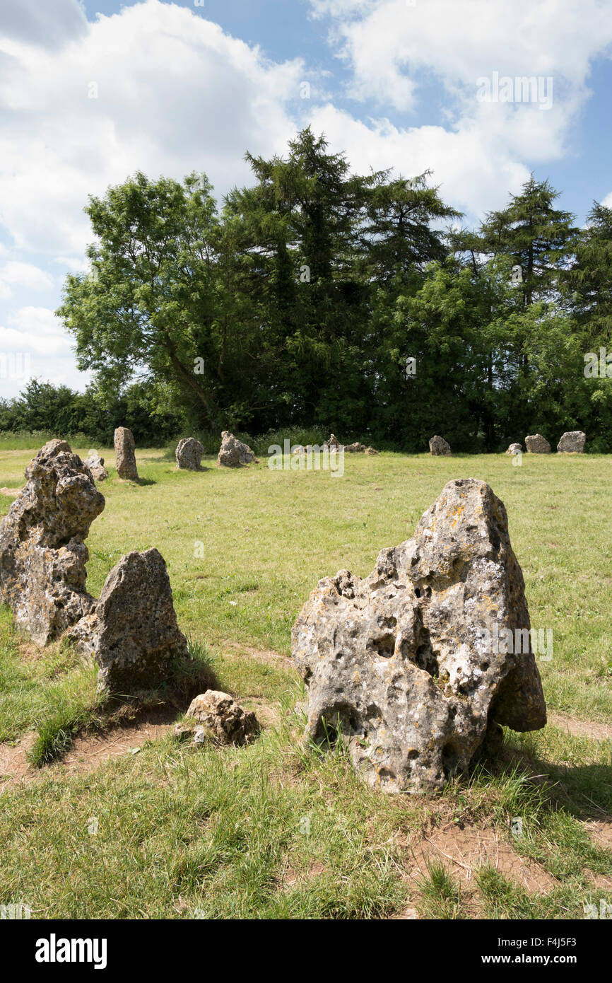 Les rois des hommes, le cercle de pierres de Rollright Stones, sur la frontière Warwickshire Oxfordshire, Angleterre, Royaume-Uni, Europe Banque D'Images
