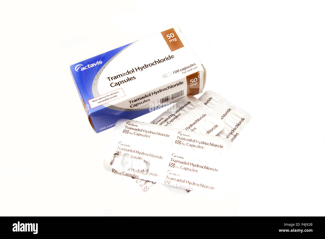 Capsules de chlorhydrate de tramadol médicament pour la douleur grave et modérée Banque D'Images
