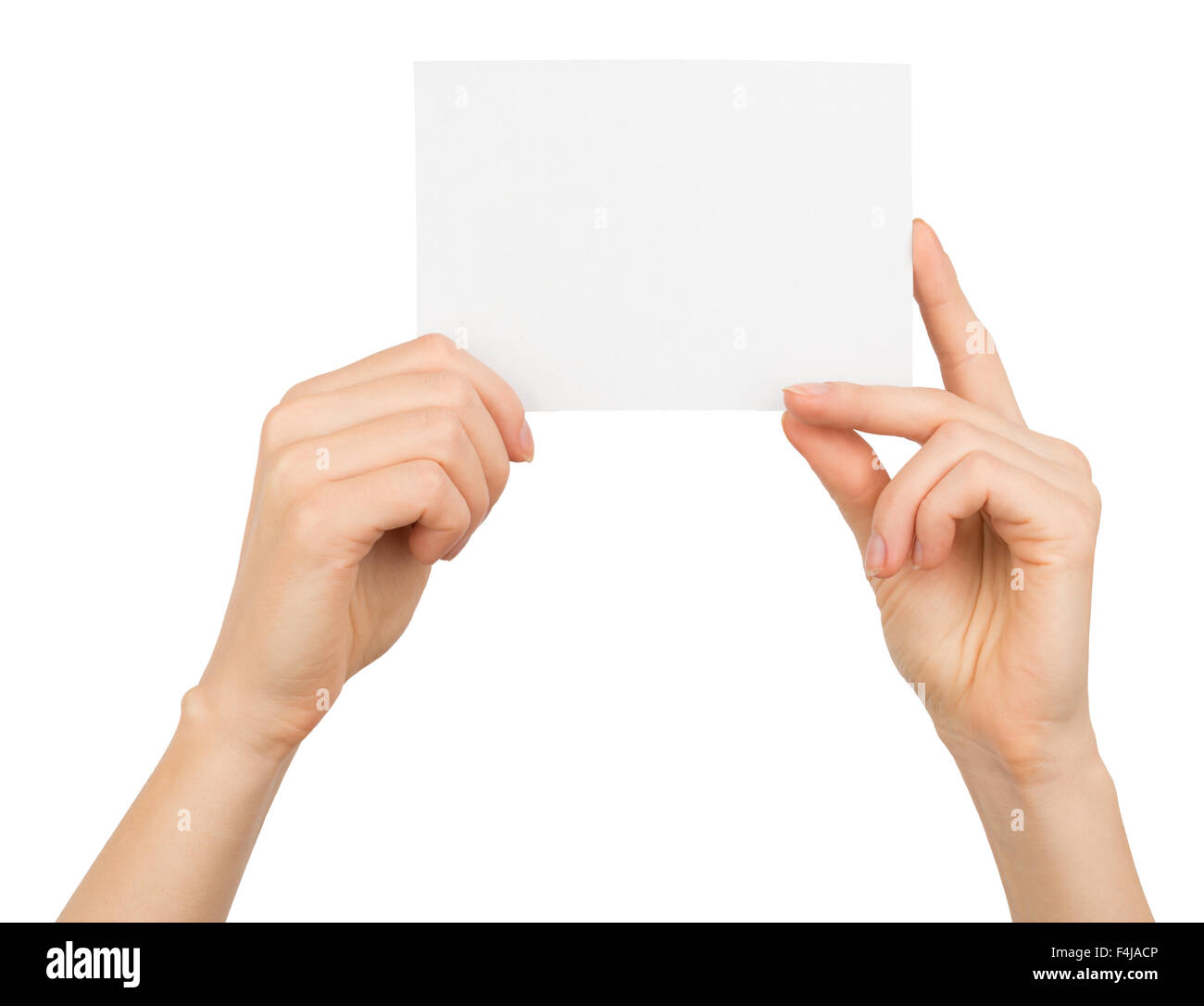 Womans mains tenant petite carte vierge Banque D'Images