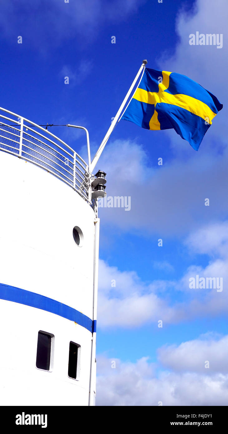 Navire et le drapeau de la Suède à Stockholm, de l'Europe Banque D'Images