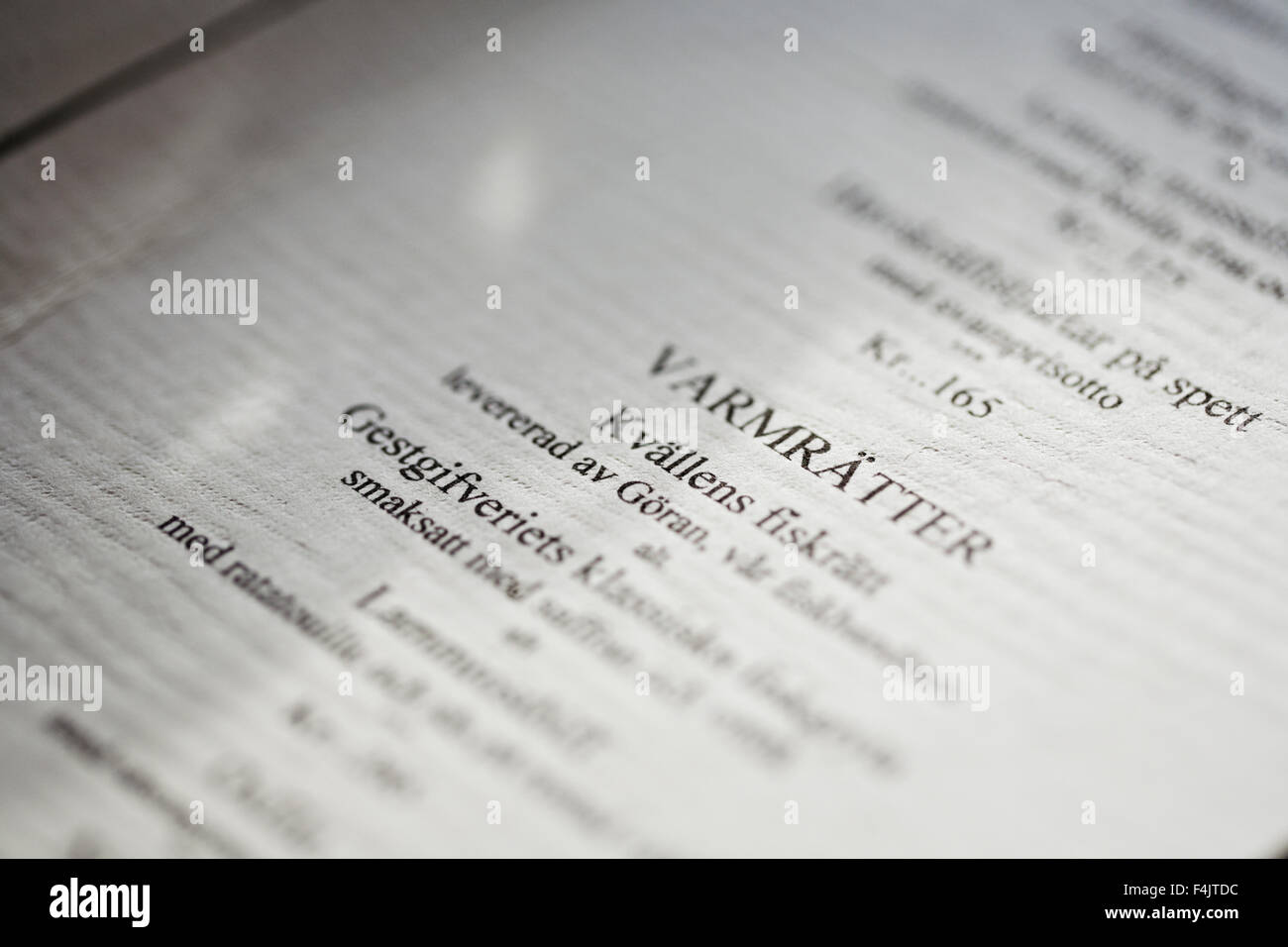 Close-up carte de menu dans le restaurant Banque D'Images